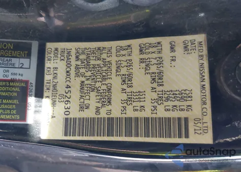 2012 Nissan Frontier Sv from USA, damaged, VIN 1N6AD0CWXCC452630